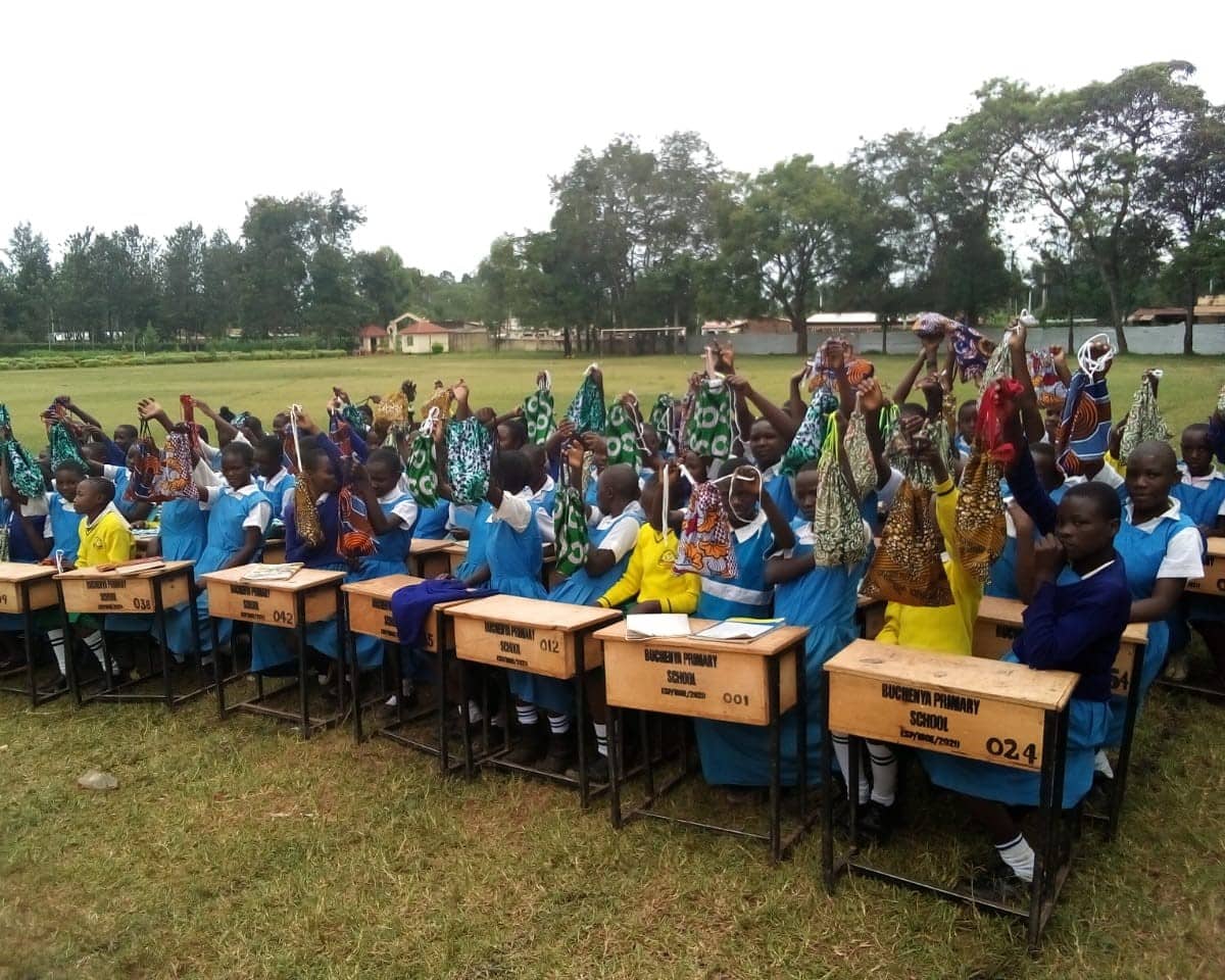 A class of students with sanitary pads